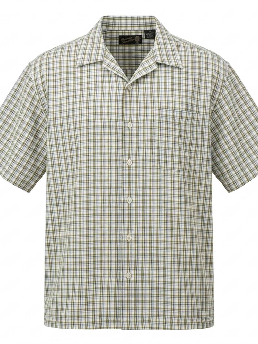 Pineapple Connection‎ Olive Plaid Camp Shirt L Retro Short Sleeve Button Down